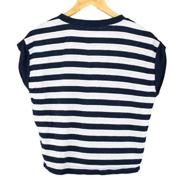 Tara Jarmon extended shoulder Navy blue/White striped Nautical T-shirt Size M - Picture 5 of 8